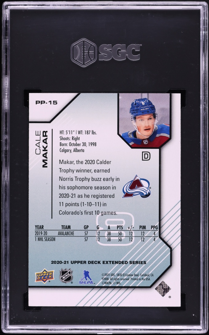 2020 Upper Deck Pros & Prospects Cale Makar /1000 #PP-15 SGC 10 GEM MINT