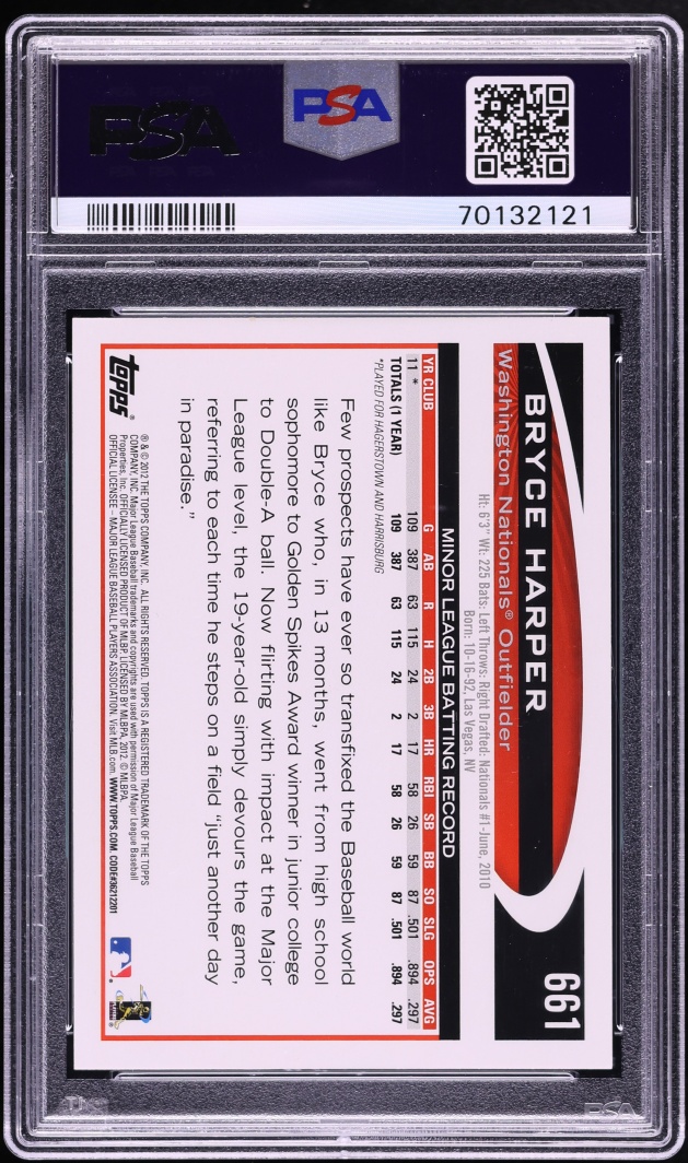 2012 Topps Blue Helmet Bryce Harper ROOKIE #661 PSA 9 MINT