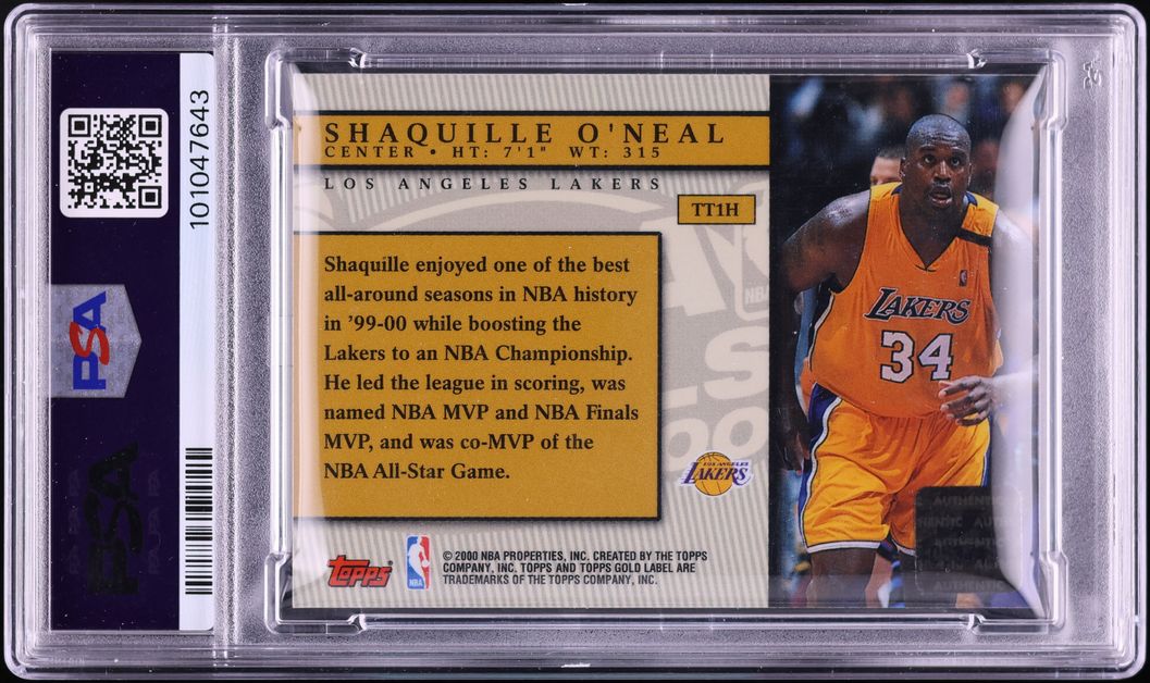 2000 Topps Gold Label Game Jersey Home Shaquille O'Neal PATCH #TT1H PSA 8 NM-MT