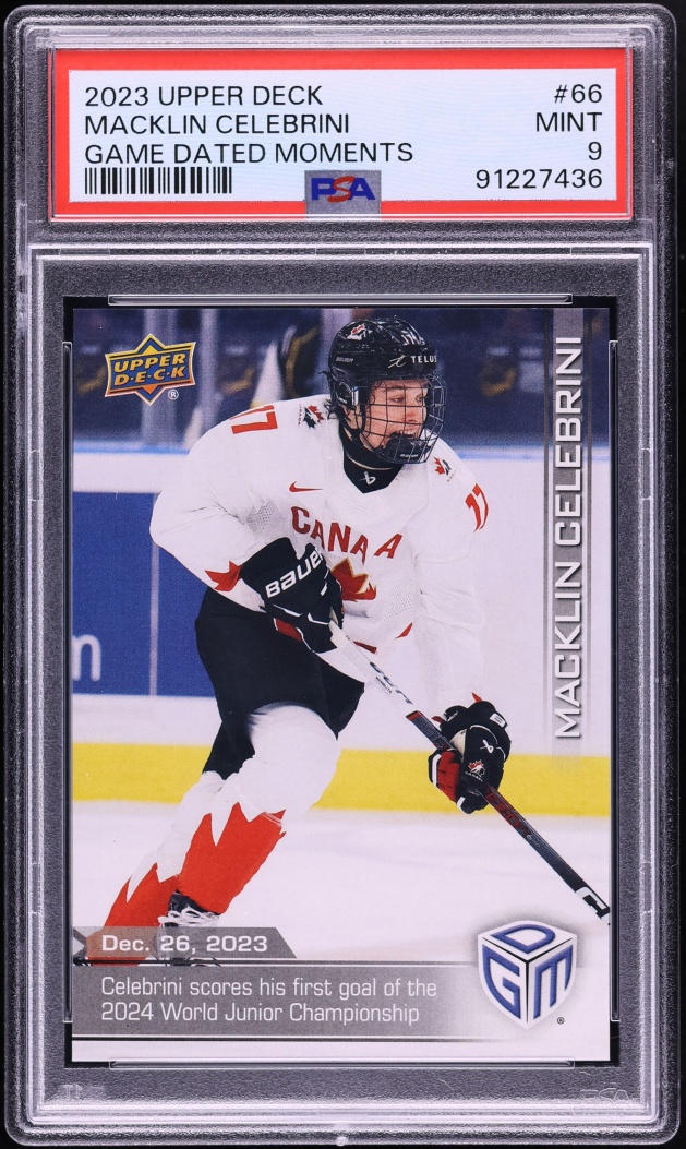 2023 Upper Deck Game Dated Moments Macklin Celebrini #66 PSA 9 MINT