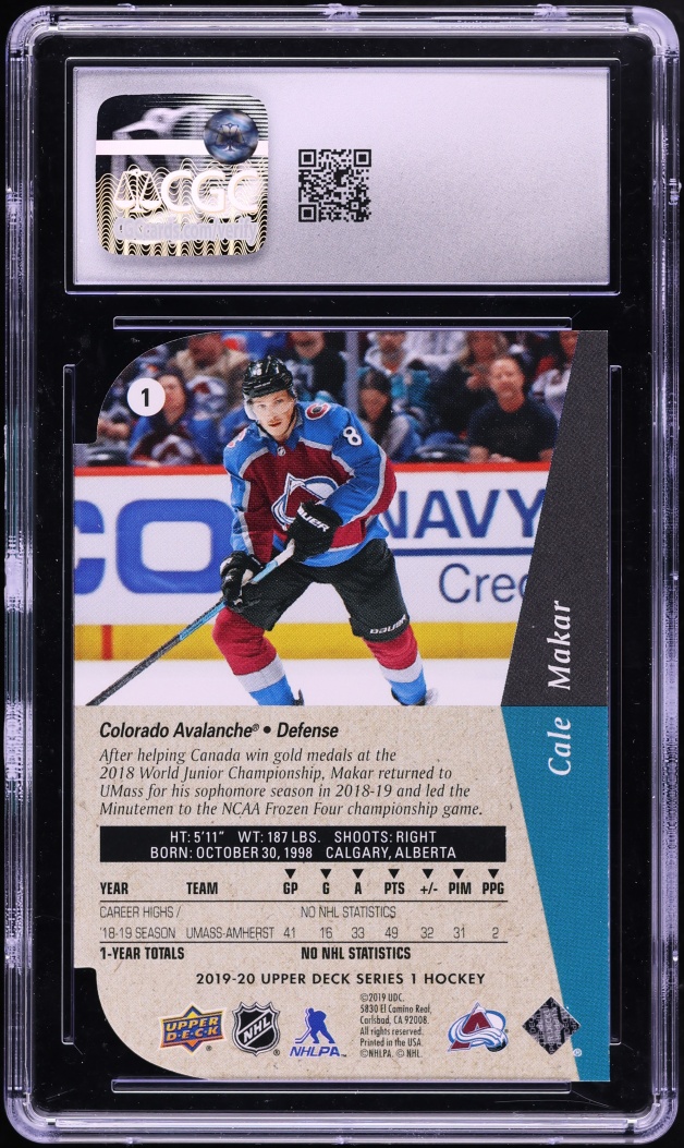 2019 Upper Deck '94-95 Tribute Die-Cuts Cale Makar ROOKIE #1 CGC 10 GEM MINT