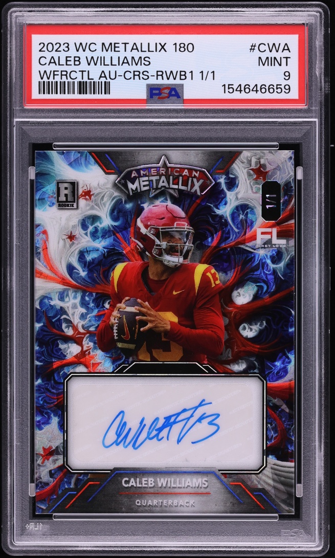 2023 Wild Card American Metallix 180 Wildfractal RWB Caleb Williams ROOKIE AUTO 1/1 PSA 9