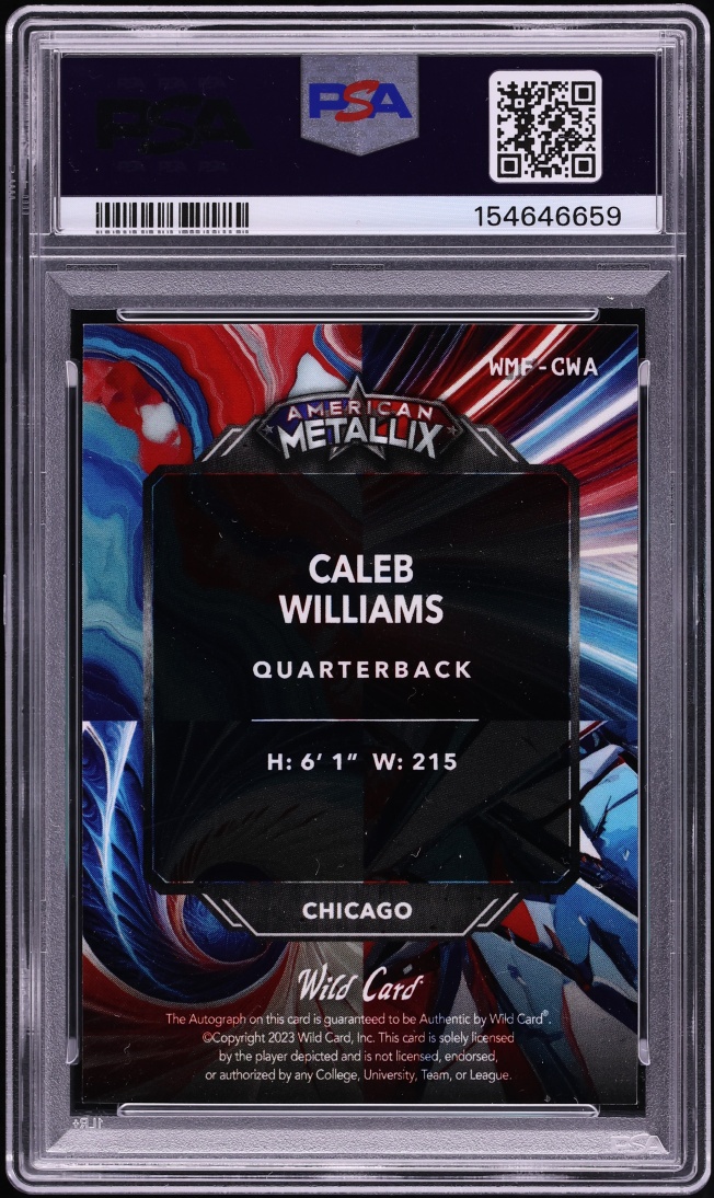 2023 Wild Card American Metallix 180 Wildfractal RWB Caleb Williams ROOKIE AUTO 1/1 PSA 9