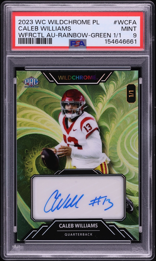 2023 Wild Card Wildchrome Pro-Look Rainbow Green Caleb Williams ROOKIE AUTO 1/1 PSA 9 MINT