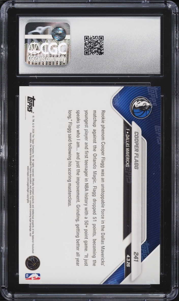 2025 Topps Now Cooper Flagg ROOKIE #241 CGC 10 GEM MINT