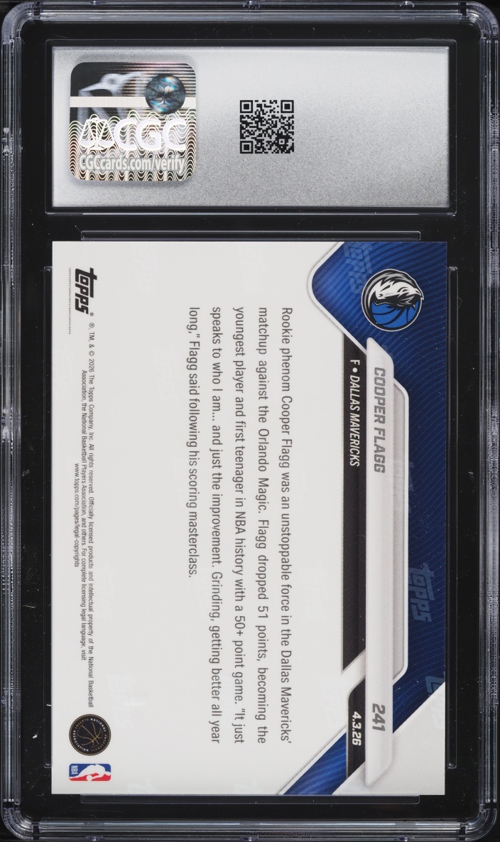 2025 Topps Now Cooper Flagg ROOKIE #241 CGC 10 GEM MINT