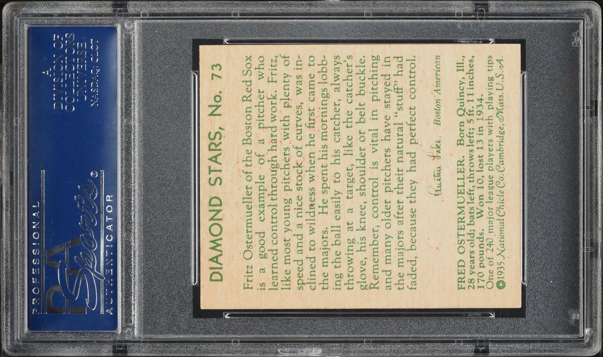 1935 Diamond Stars Fritz Ostermueller GREEN BACK #73 PSA 7 NRMT