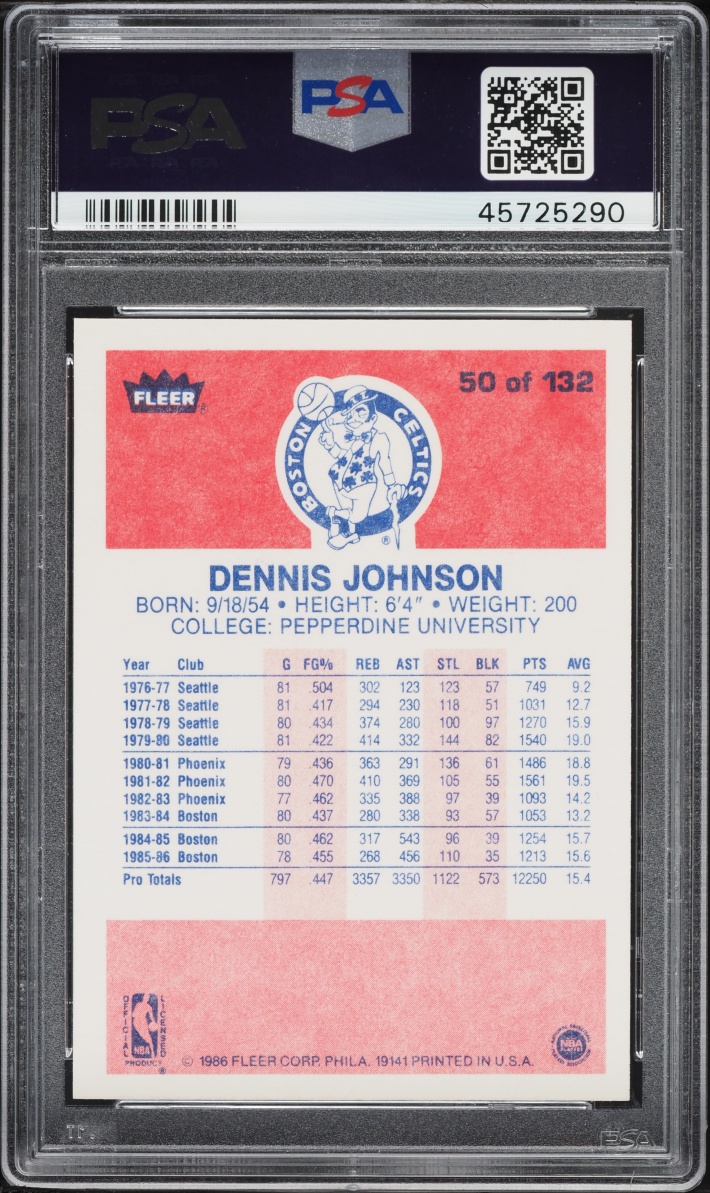 1986 Fleer Basketball Dennis Johnson #50 PSA 9 MINT