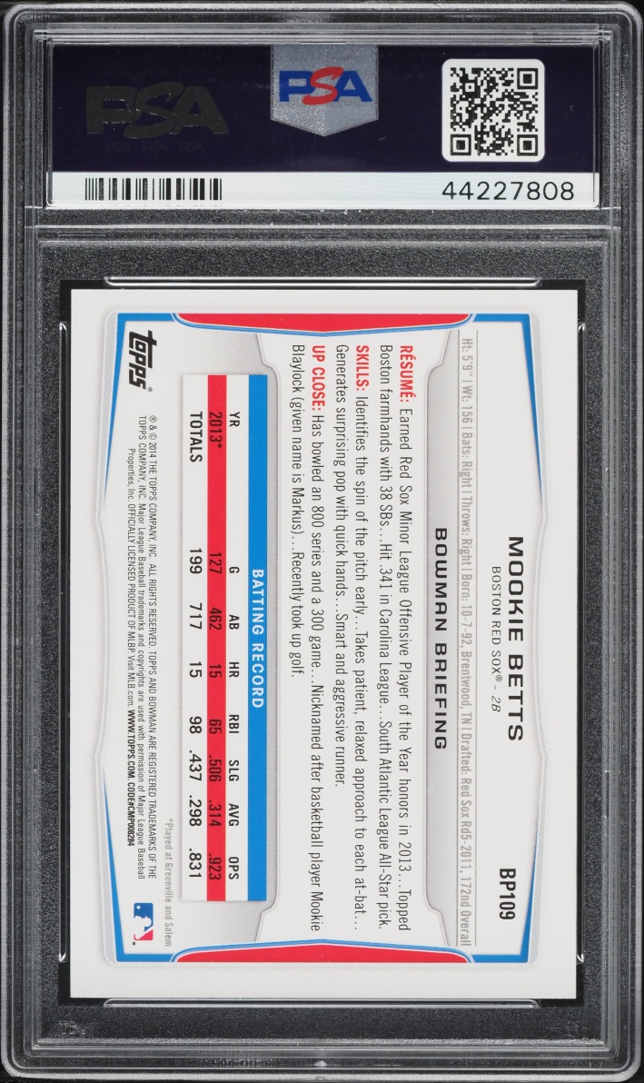 2014 Bowman Mookie Betts PROSPECT #BP109 PSA 9 MINT