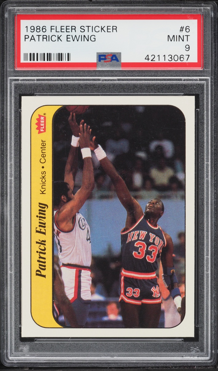 1986 Fleer Sticker Basketball Patrick Ewing #6 PSA 9 MINT