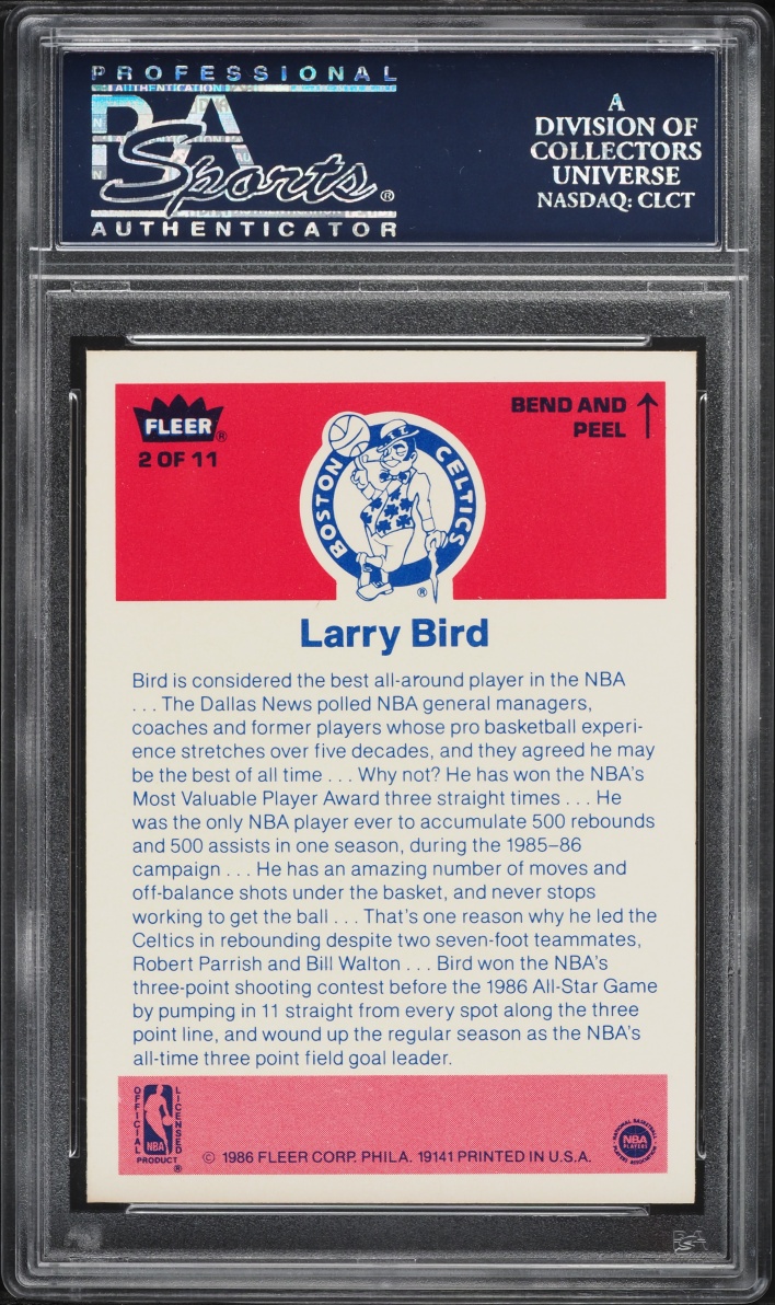 1986 Fleer Sticker Larry Bird #2 PSA 9 MINT