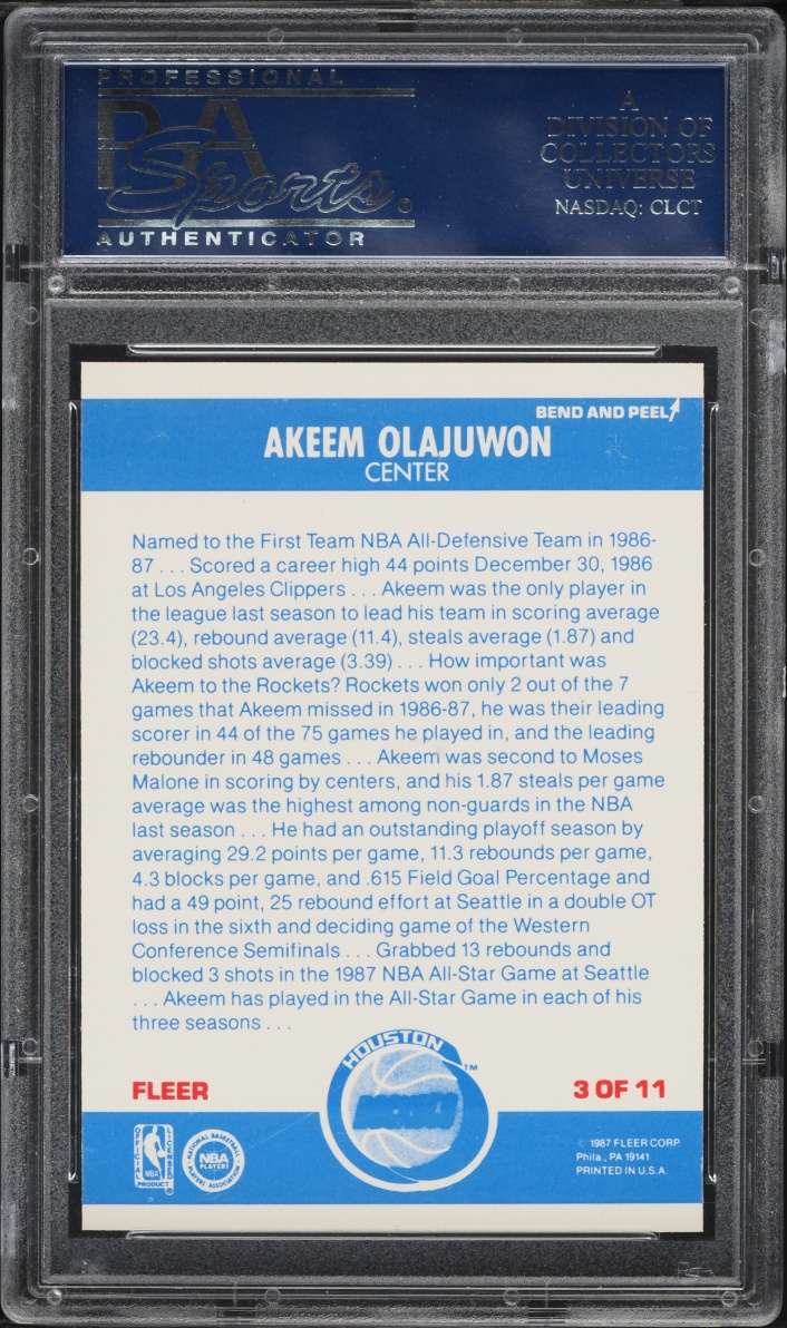 1987 Fleer Sticker Hakeem Olajuwon #3 PSA 9 MINT