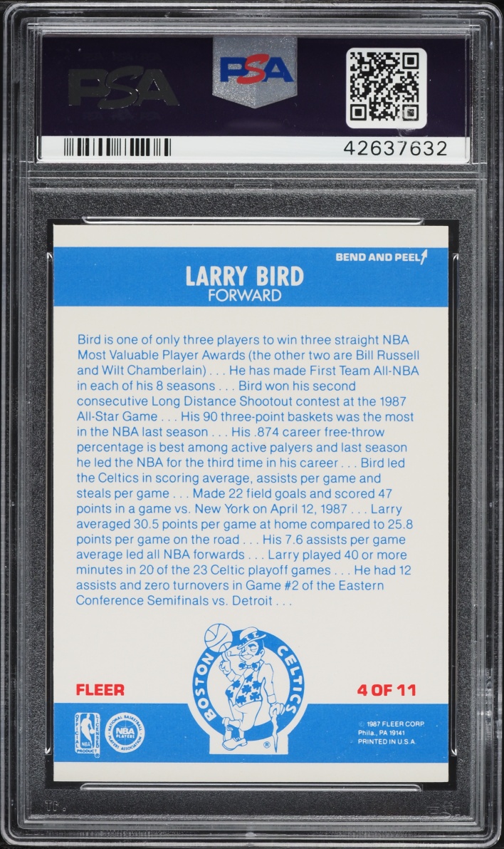 1987 Fleer Sticker Larry Bird #4 PSA 9 MINT