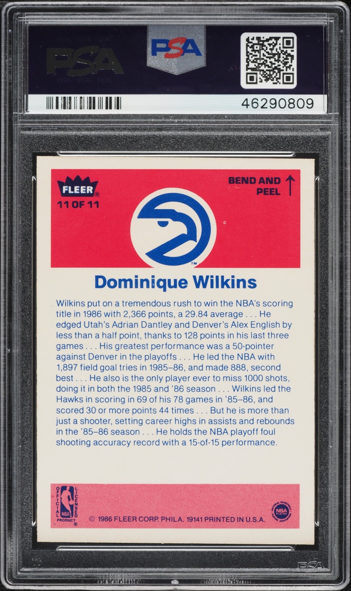 1986 Fleer Sticker Dominique Wilkins ROOKIE #11 PSA 9 MINT