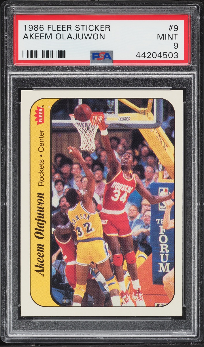 1986 Fleer Sticker Hakeem Olajuwon ROOKIE #9 PSA 9 MINT