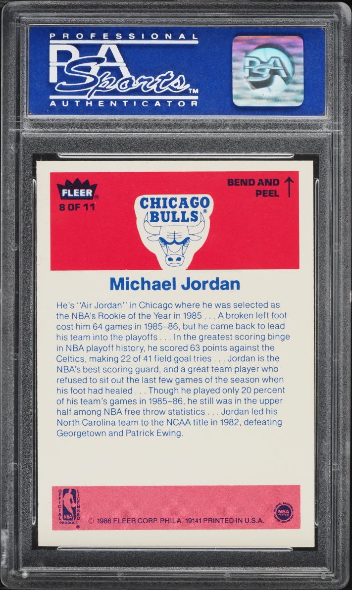 1986 Fleer Sticker Michael Jordan ROOKIE #8 PSA 9 MINT