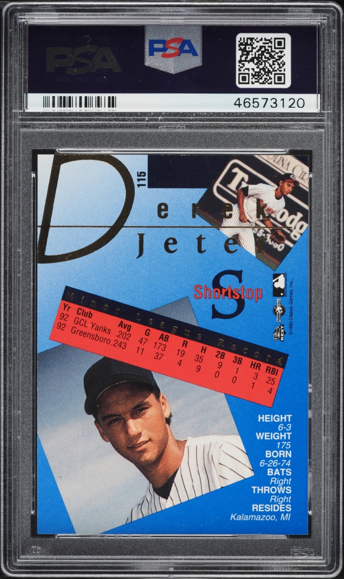 1993 Classic Best Gold Greensboro Hornets Derek Jeter ROOKIE #115 PSA 10 GEM MINT