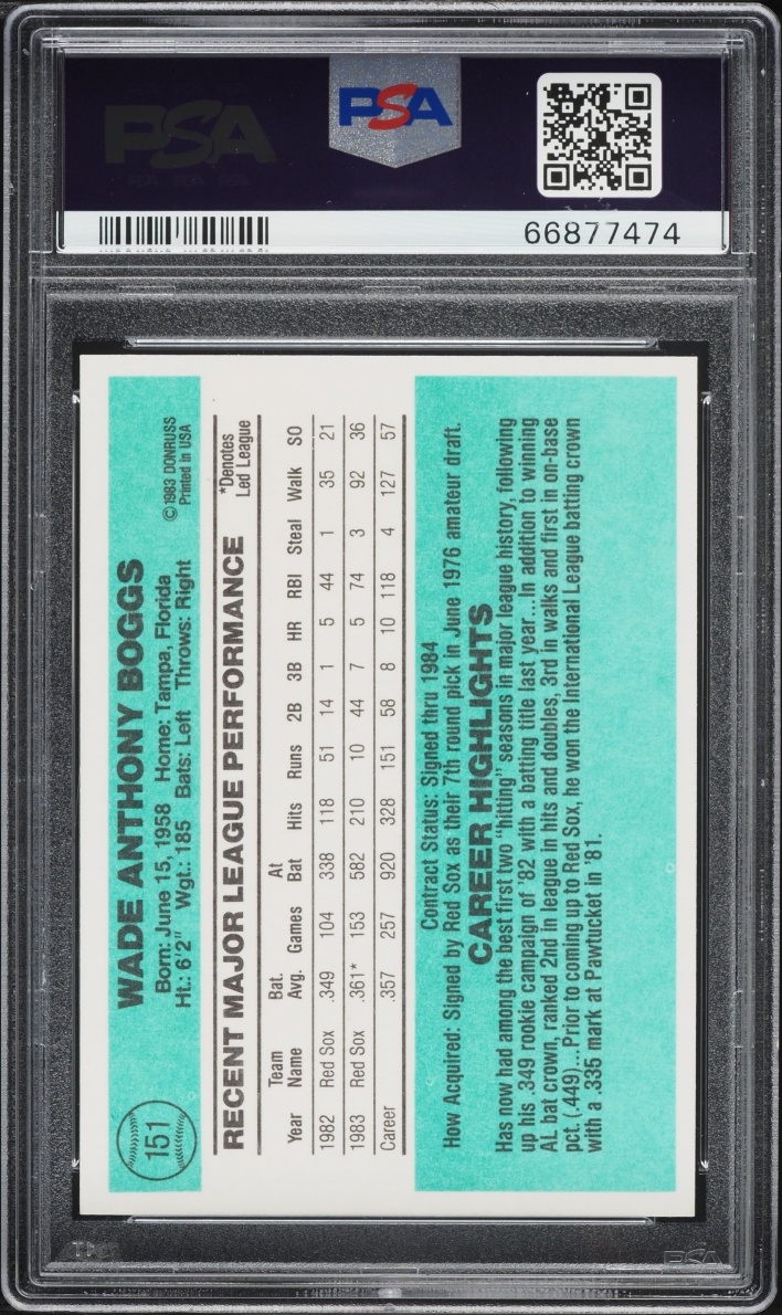1984 Donruss Wade Boggs #151 PSA 9 MINT