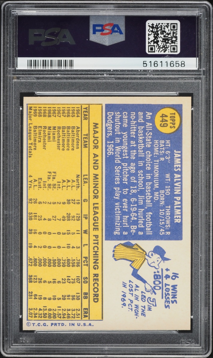 1970 Topps Jim Palmer #449 PSA 8 NM-MT