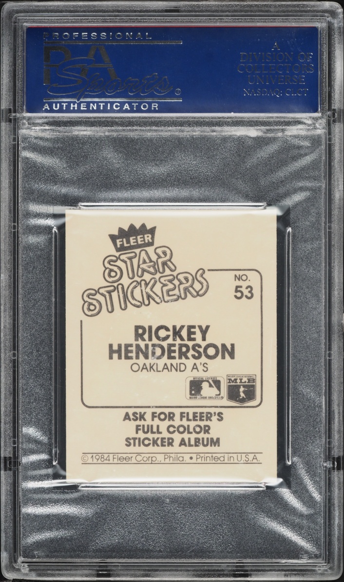 1984 Fleer Stickers Rickey Henderson #53 PSA 8 NM-MT