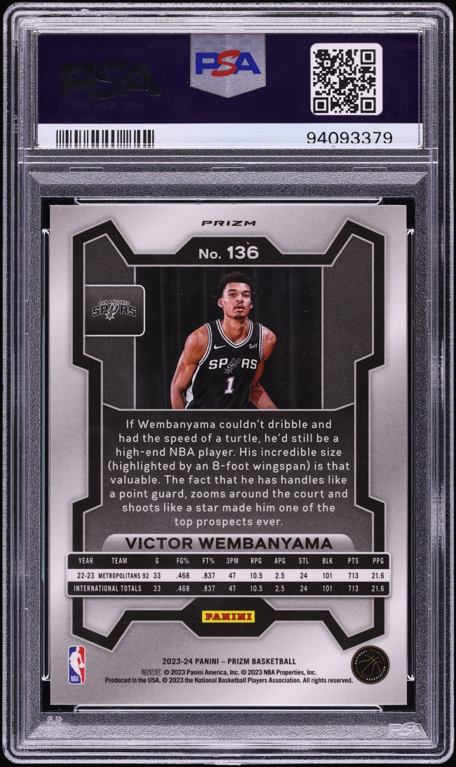 2023 Panini Prizm Silver Victor Wembanyama ROOKIE #136 PSA 10 GEM MINT