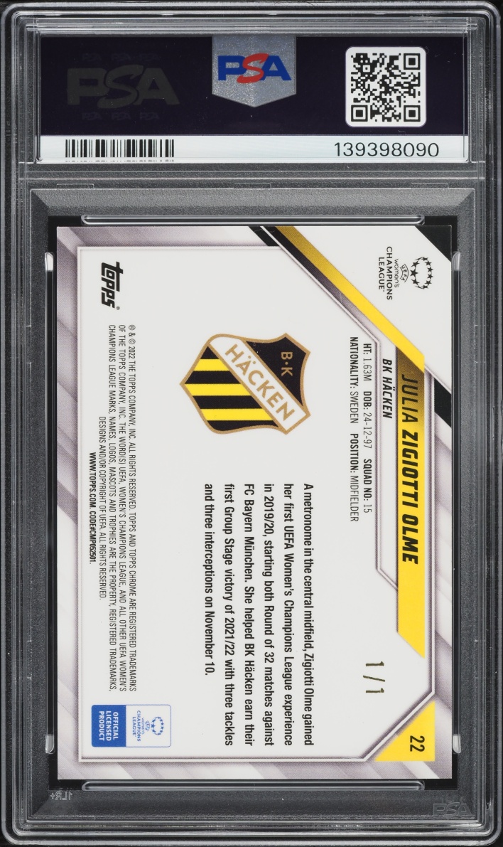 2021 Topps Chrome UEFA Women's Champions League Superfractor Julia Zigiotti Olme RC 1/1 PSA 10