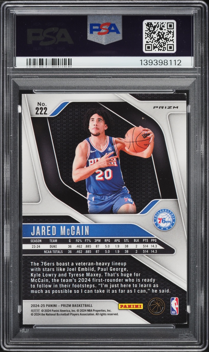 2024 Panini Prizm Pink Ice Jared McCain ROOKIE #222 PSA 8 NM-MT