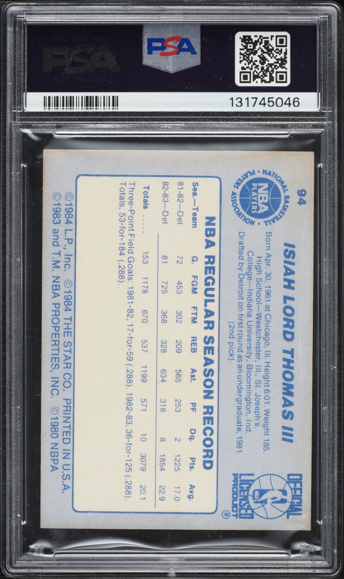1983 Star Basketball Isiah Thomas ROOKIE #94 PSA 2 GD