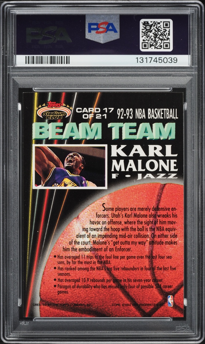 1992 Stadium Club Beam Team Karl Malone #17 PSA 8 NM-MT