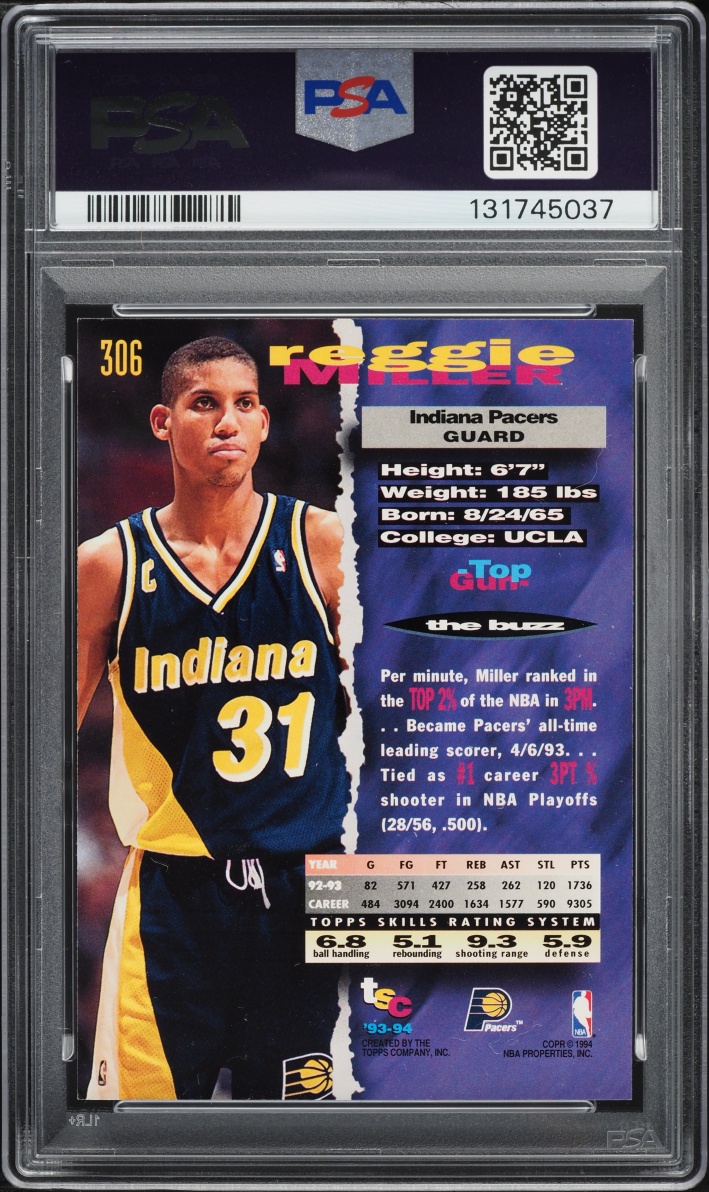 1993 Stadium Club 1st Day Issue Reggie Miller #306 PSA 8 NM-MT