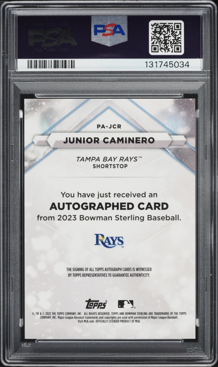 2023 Bowman Sterling Gold Refractor Junior Caminero PROSPECT AUTO /50 #PAJCR PSA 8 NM-MT