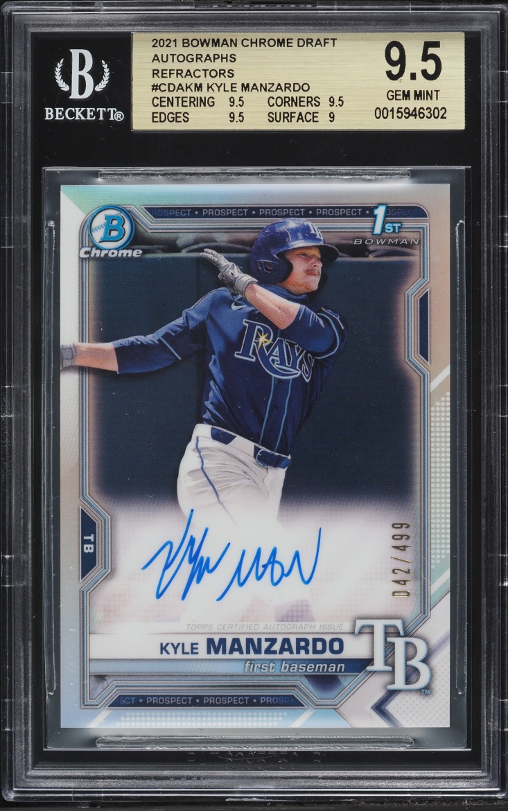 2021 Bowman Chrome Draft Refractors Kyle Manzardo AUTO /499 #CDAKM BGS 9.5 GEM MINT