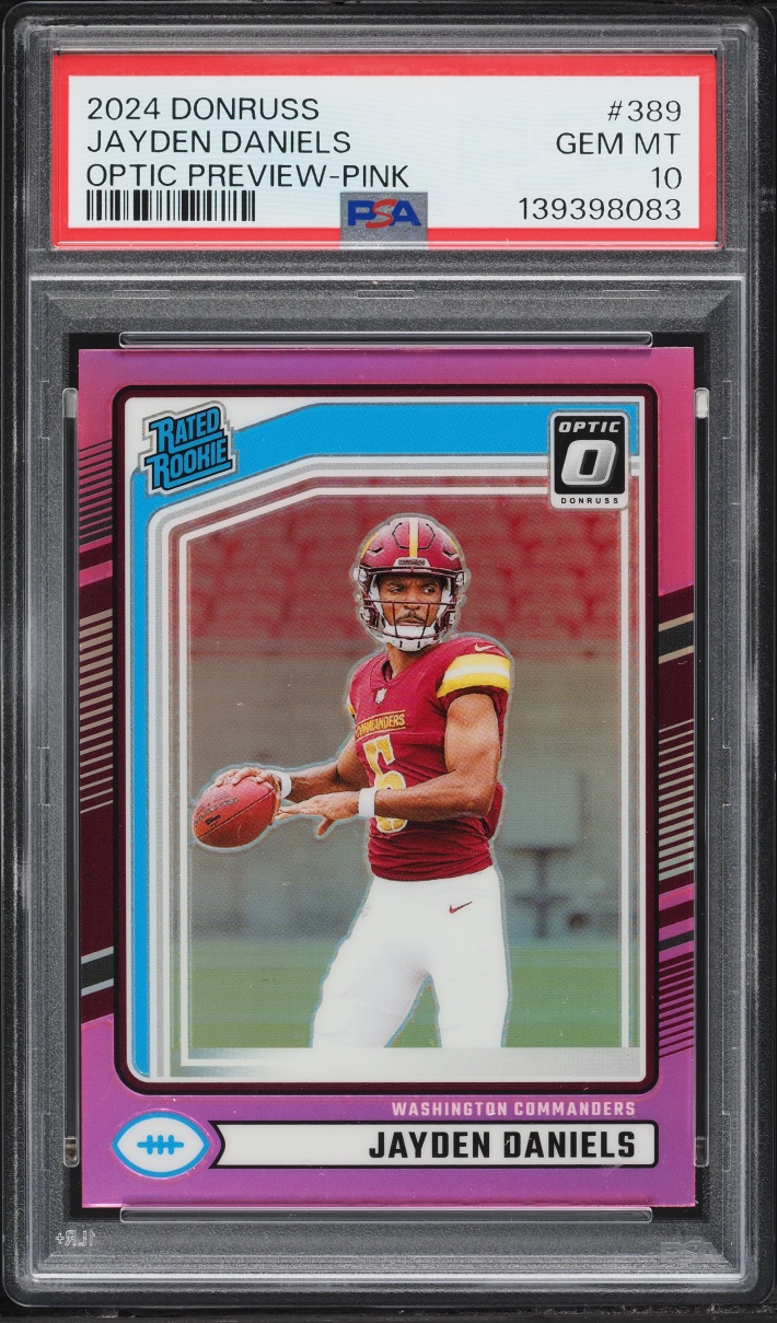 2024 Donruss Optic Preview Pink Prizm Jayden Daniels ROOKIE #389 PSA 10 GEM MINT