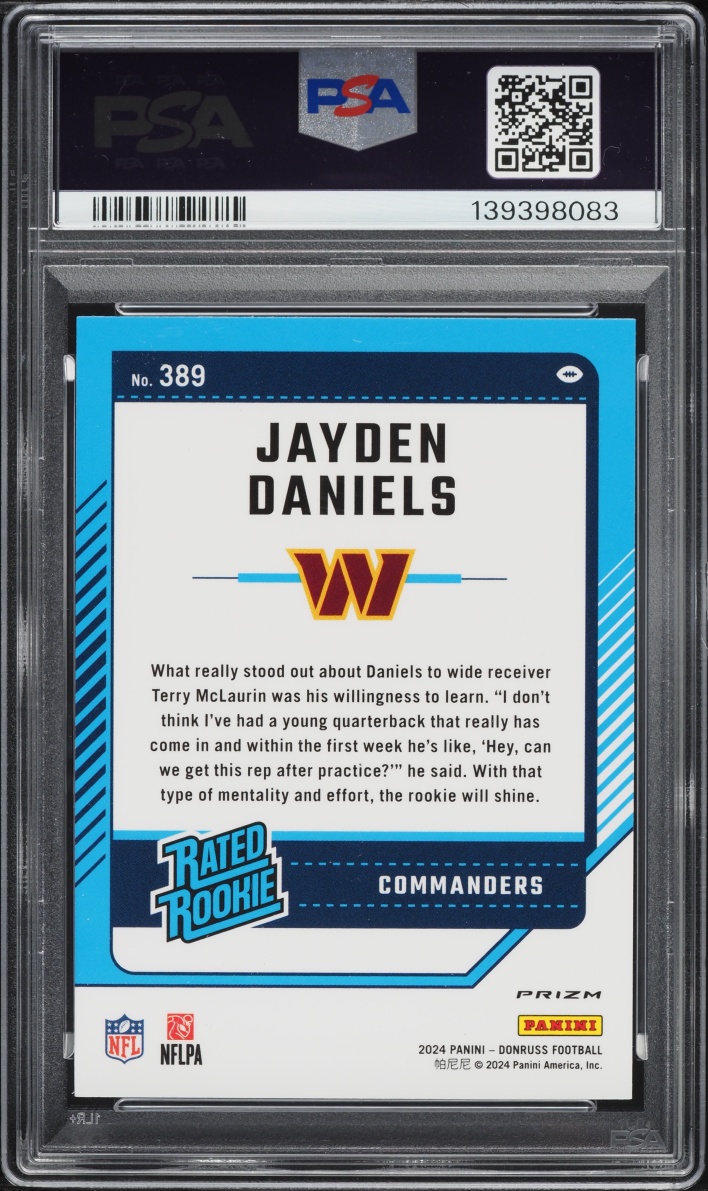 2024 Donruss Optic Preview Pink Prizm Jayden Daniels ROOKIE #389 PSA 10 GEM MINT