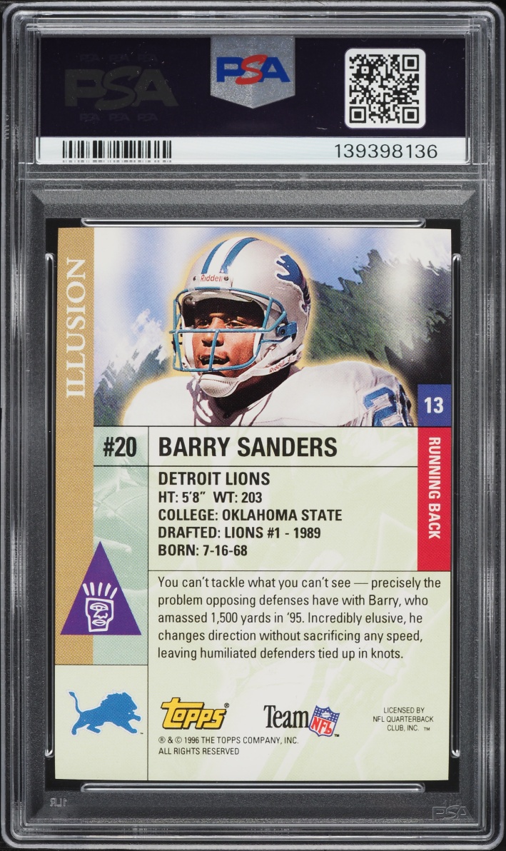 1996 Topps Gilt Edge Definitive Barry Sanders #13 PSA 10 GEM MINT