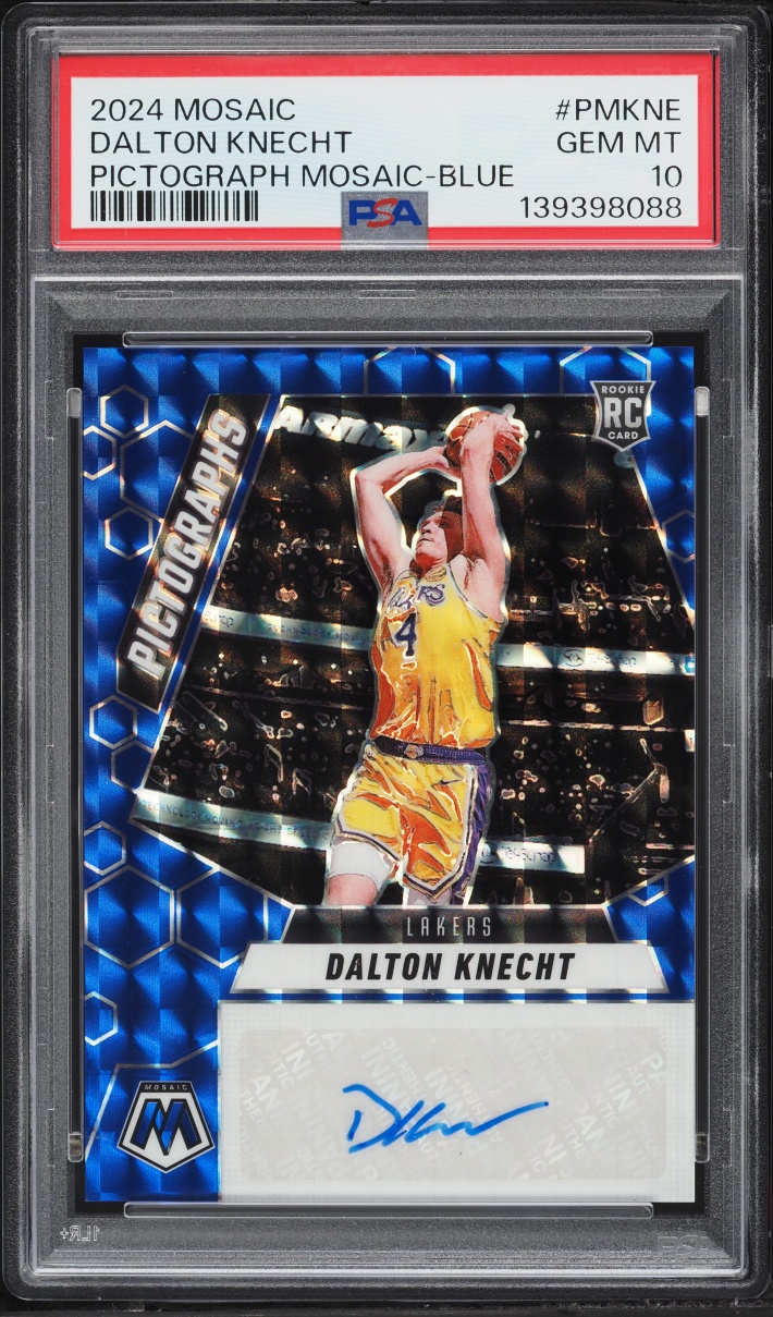 2024 Panini Mosaic Pictographs Blue Prizm Dalton Knecht ROOKIE AUTO /35 #PM-KNE PSA 10 GEM MINT