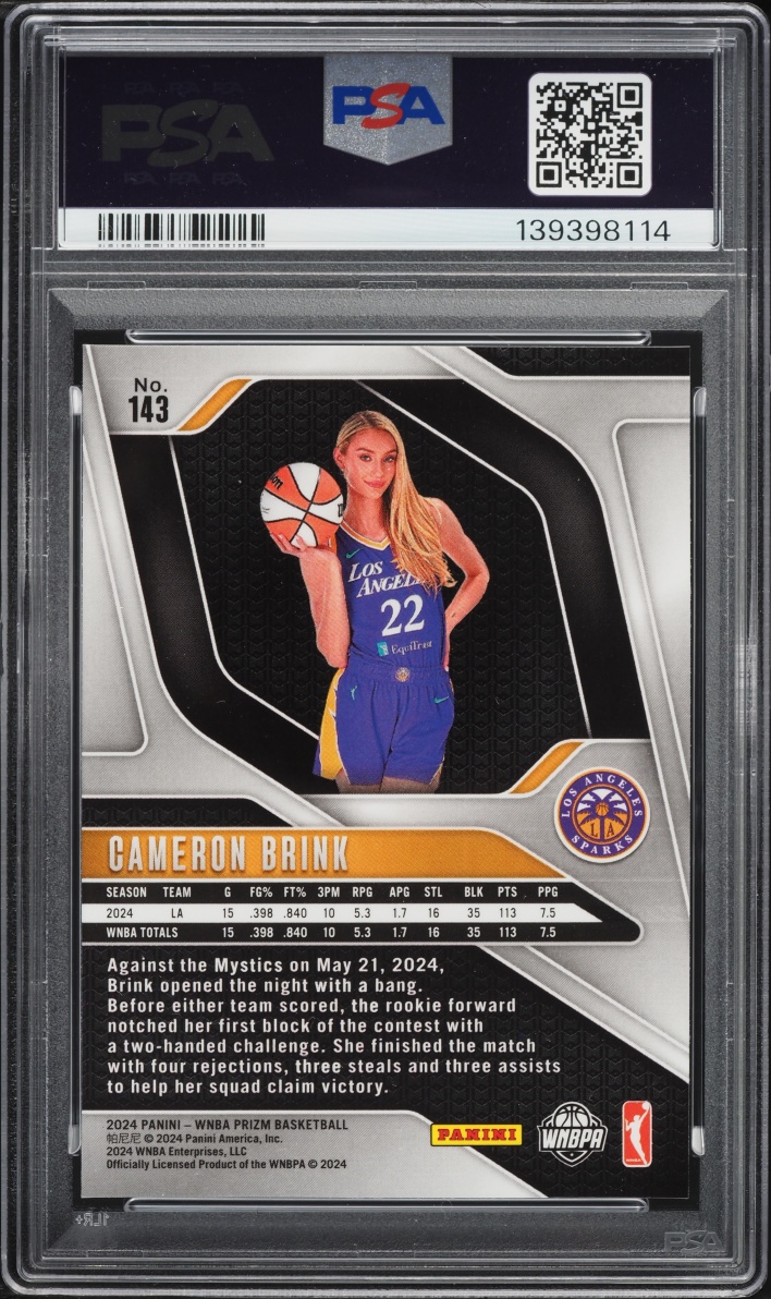 2024 Panini Prizm WNBA Ice Cameron Brink ROOKIE #143 PSA 9 MINT