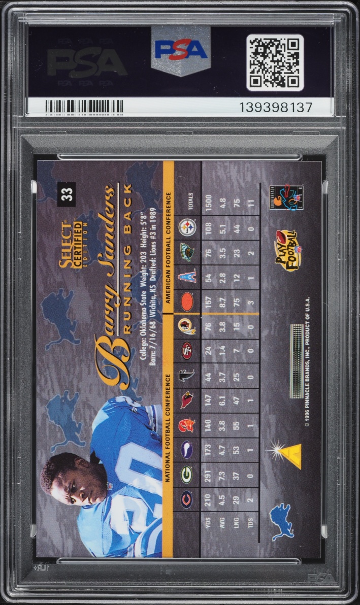 1996 Select Certified Premium Stock Barry Sanders #33 PSA 9 MINT