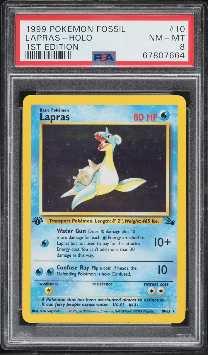 1999 Pokemon Fossil 1st Edition Holo Lapras #10 PSA 8 NM-MT