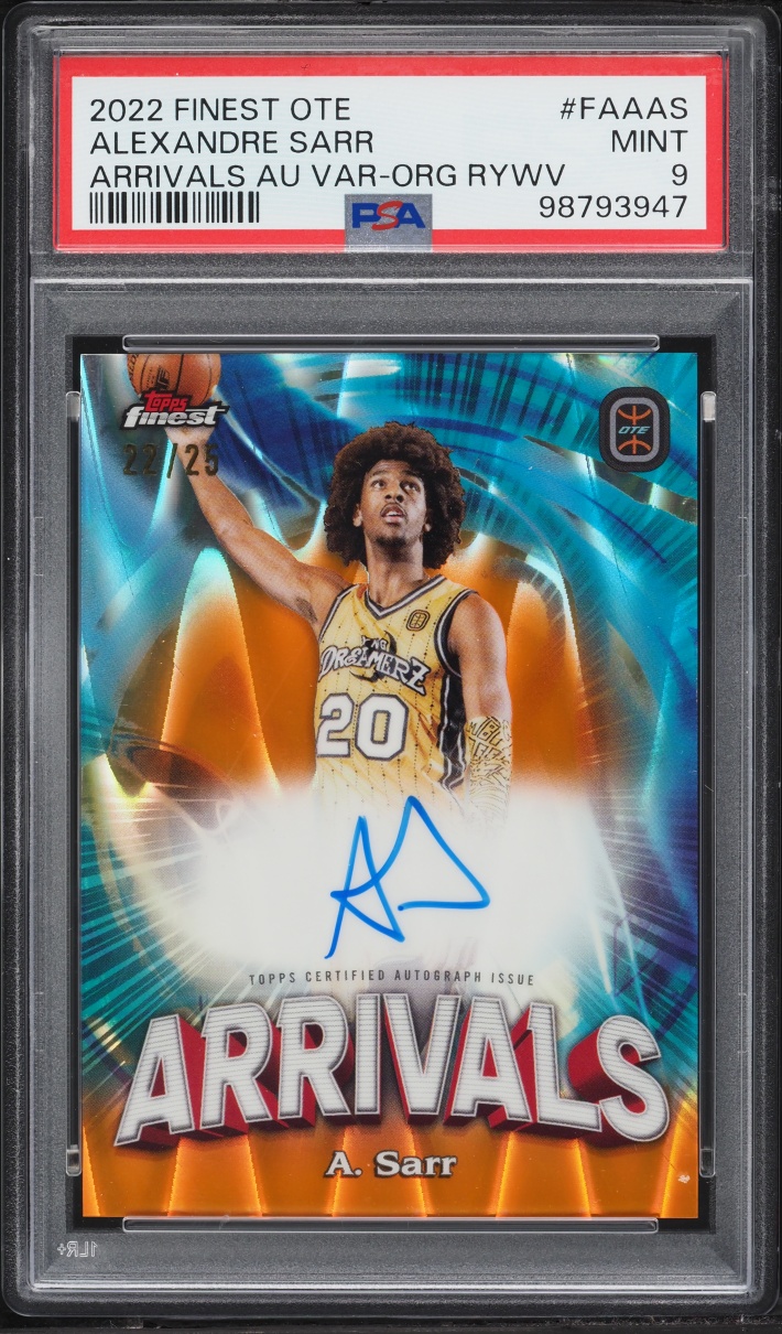 2022 Finest Overtime Elite Arrivals Variation Orange Raywave Alexandre Sarr AUTO /25 PSA 9