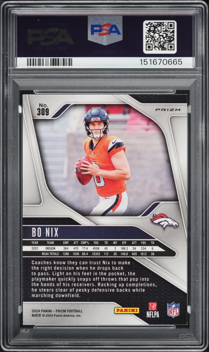 2024 Panini Prizm Silver Bo Nix ROOKIE #309 PSA 8 NM-MT