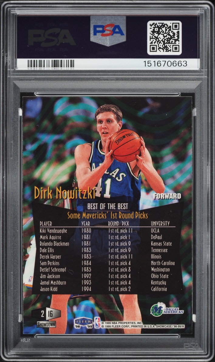 1998 Flair Showcase Row 2 Dirk Nowitzki ROOKIE #16 PSA 8 NM-MT