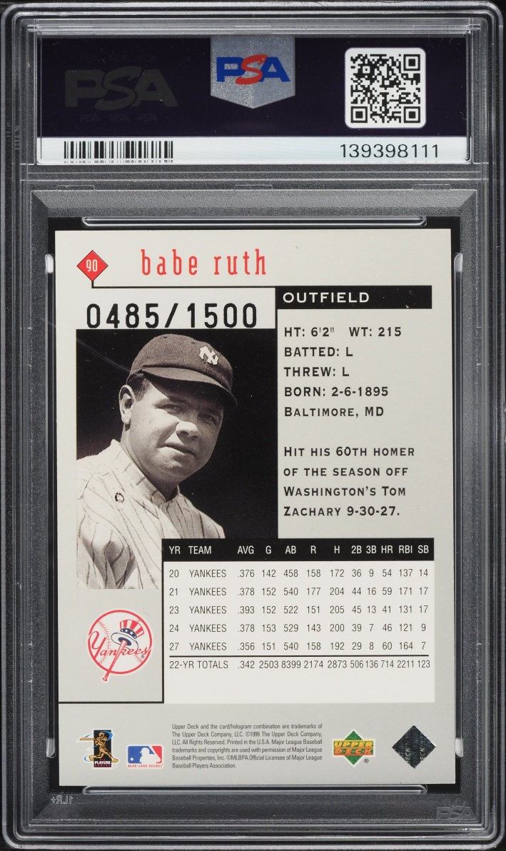 1999 Black Diamond Triple Babe Ruth /1500 #90 PSA 10 GEM MINT