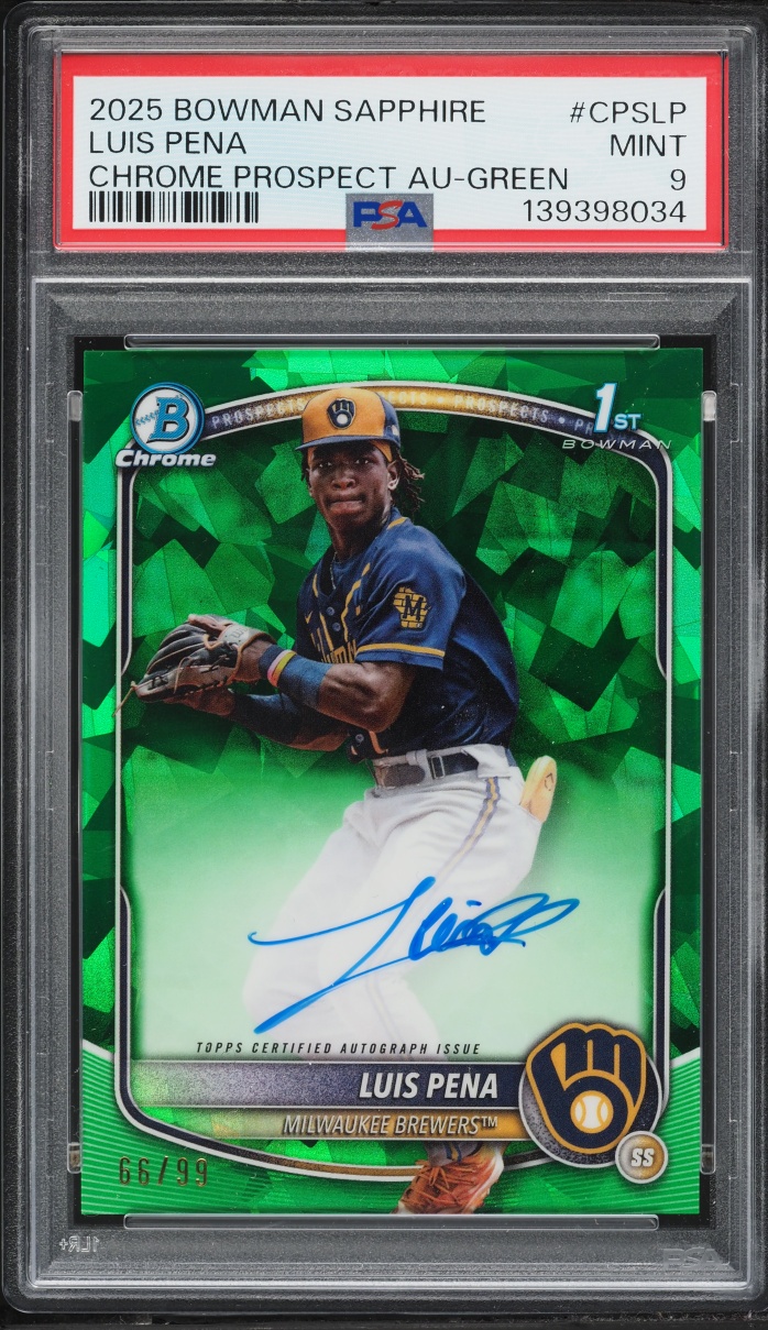 2025 Bowman Chrome Sapphire Edition Green Luis Pena PROSPECT AUTO /99 #CPS-LP PSA 9 MINT