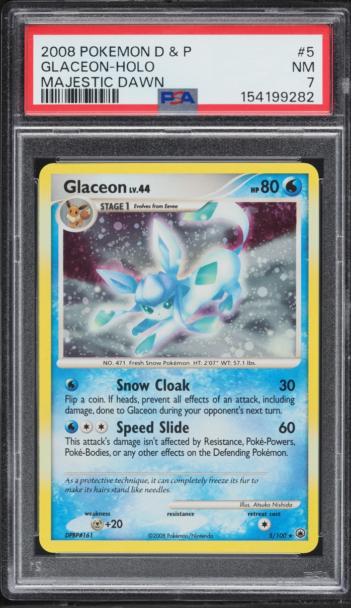 2008 Pokemon Diamond & Pearl Majestic Dawn Holo Glaceon #5 PSA 7 NRMT