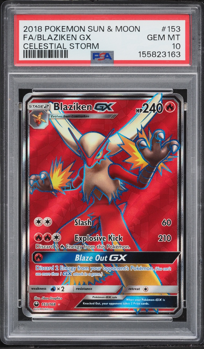 2018 Pokemon Sun & Moon Celestial Storm Full Art Blaziken GX #153 PSA 10 GEM MINT