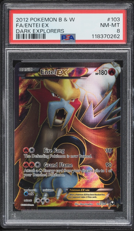2012 Pokemon Black & White Dark Explorers Full Art Entei EX #103 PSA 8 NM-MT