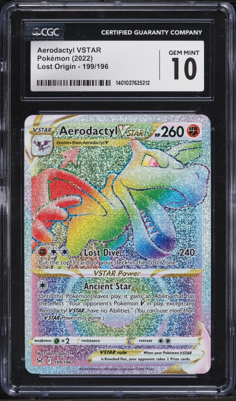 2022 Pokemon Sword & Shield Lost Origin Rainbow Rare Aerodactyl VSTAR #199 CGC 10 GEM MINT