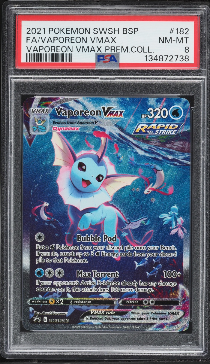 2021 Pokemon SWSH Promo VMAX Premium Collection Alt Art Vaporeon VMAX #182 PSA 8 NM-MT