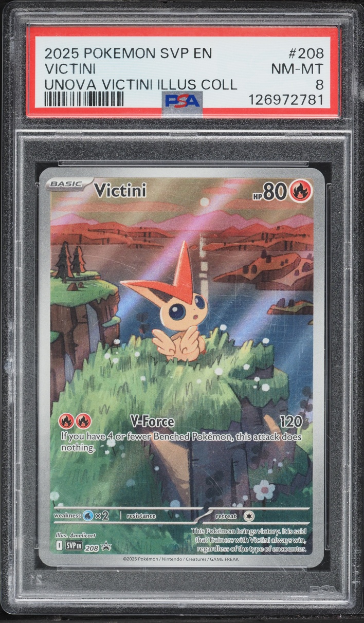 2025 Pokemon Scarlet & Violet Promo Unova Illustration Full Art Victini #208 PSA 8 NM-MT